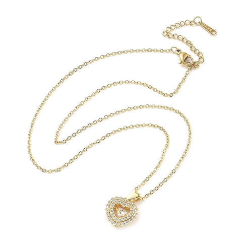 Heart 304 Stainless Steel Micro Pave Cubic Zirconia Pendant Necklace – Golden Heart 304 Stainless Steel Micro Pave Cubic Zirconia Pendant Necklace – Golden