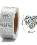 Heart Shaped Laser Stickers Roll, Valentine's Day Sticker Adhesive Label, Silver, 25x25mm Heart Shaped Laser Stickers Roll, Valentine's Day Sticker Adhesive Label, Silver, 25x25mm