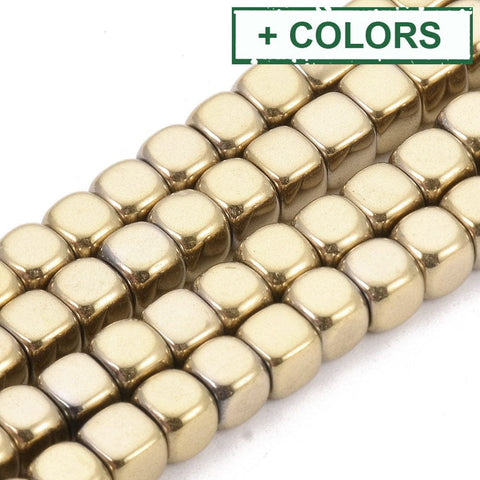 Hematite Beads , Cube, Golden Plated 4mm long, 4mm wide, 4mm thick, hole: 2mm Golden Hematite Cube Beads 4mm – Electroplated Spacer Beads for Jewelry Making