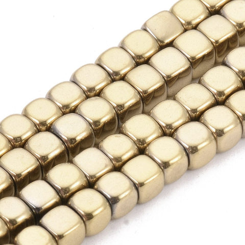 LIGHT GOLD PLATED Hematite Beads , Cube, Golden Plated 4mm long, 4mm wide, 4mm thick, hole: 2mm Golden Hematite Cube Beads 4mm – Electroplated Spacer Beads for Jewelry Making