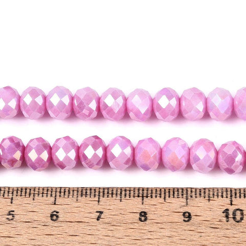 Hot Pink AB Color Plated Electroplate Rondelle Glass Bead Strands – 8x5.5~6mm Hot Pink AB Color Plated Electroplate Rondelle Glass Bead Strands – 8x5.5~6mm
