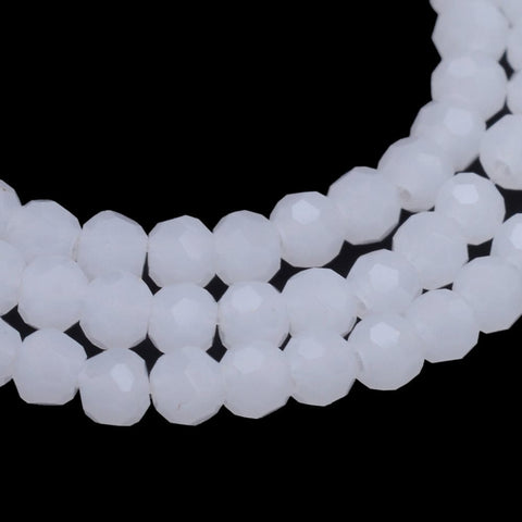 WHITE Imitation Jade Glass Bead Strands, Faceted Round, 4~5mm Imitation Jade Glass Bead Strands, Faceted Round, 4~5mm
