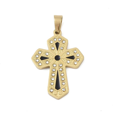 STYLE G / 33x23x2.5mm Ion 18k Gold Plated 304 Stainless Steel Enamel Rhinestone Pendants, Cross Charms Ion 18k Gold Plated 304 Stainless Steel Enamel Rhinestone Pendants, Cross Charms