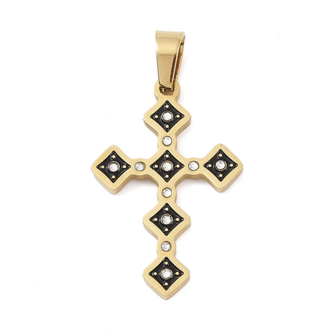 STYLE E / 31x10x2.5mm Ion 18k Gold Plated 304 Stainless Steel Enamel Rhinestone Pendants, Cross Charms Ion 18k Gold Plated 304 Stainless Steel Enamel Rhinestone Pendants, Cross Charms