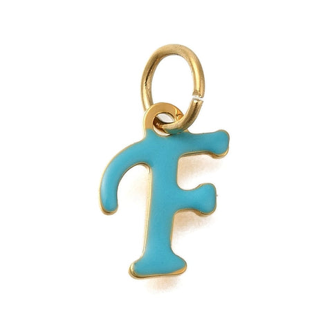 F Ion Gold Plated 304 Stainless Steel Enamel Alphabet Letter Charms Ion Gold Plated 304 Stainless Steel Enamel Alphabet Letter Charms