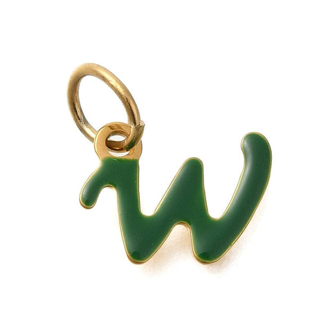 W Ion Gold Plated 304 Stainless Steel Enamel Alphabet Letter Charms Ion Gold Plated 304 Stainless Steel Enamel Alphabet Letter Charms