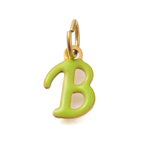 B Ion Gold Plated 304 Stainless Steel Enamel Alphabet Letter Charms Ion Gold Plated 304 Stainless Steel Enamel Alphabet Letter Charms