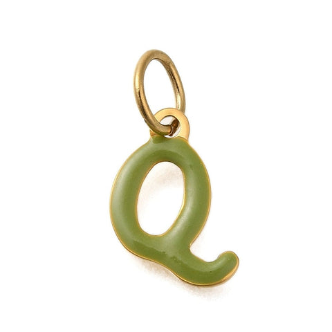 Q Ion Gold Plated 304 Stainless Steel Enamel Alphabet Letter Charms Ion Gold Plated 304 Stainless Steel Enamel Alphabet Letter Charms