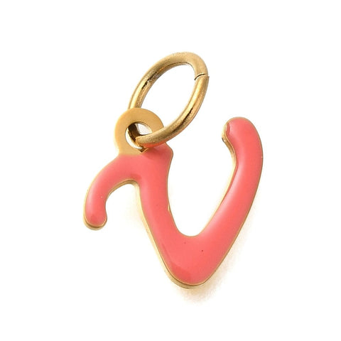 V Ion Gold Plated 304 Stainless Steel Enamel Alphabet Letter Charms Ion Gold Plated 304 Stainless Steel Enamel Alphabet Letter Charms