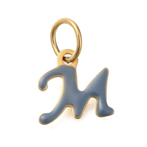 M Ion Gold Plated 304 Stainless Steel Enamel Alphabet Letter Charms Ion Gold Plated 304 Stainless Steel Enamel Alphabet Letter Charms