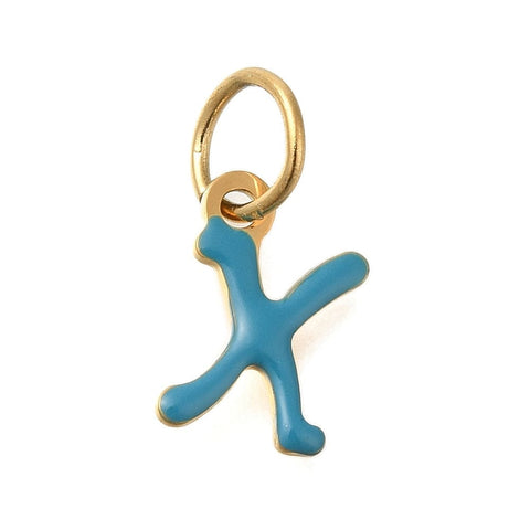 X Ion Gold Plated 304 Stainless Steel Enamel Alphabet Letter Charms Ion Gold Plated 304 Stainless Steel Enamel Alphabet Letter Charms