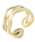 WHITE ENAMEL Ion Gold Plated 304 Stainless Steel Enamel Wave Cuff Finger Ring Ion Gold Plated 304 Stainless Steel Enamel Wave Cuff Finger Ring