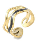 BLACK ENAMEL Ion Gold Plated 304 Stainless Steel Enamel Wave Cuff Finger Ring Ion Gold Plated 304 Stainless Steel Enamel Wave Cuff Finger Ring