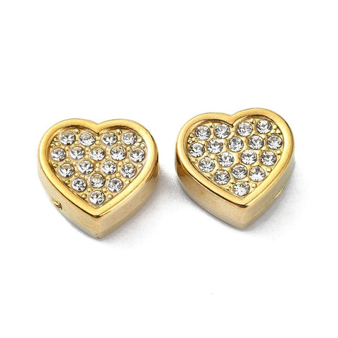 Ion Plated 304 Stainless Steel Beads, with Rhinestone, Heart, Real 18K Gold Plated 13.5mm Ion Plated 304 Stainless Steel Beads, with Rhinestone, Heart, Real 18K Gold Plated 13.5mm