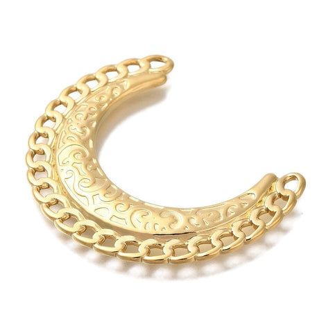 Ion Plated 304 Stainless Steel Chandelier Component Links, Moon Shaped, Real 18K Gold Plated, 30x39x2mm Ion Plated 304 Stainless Steel Chandelier Component Links, Moon Shaped, Real 18K Gold Plated, 30x39x2mm