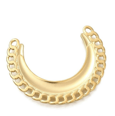 Ion Plated 304 Stainless Steel Chandelier Component Links, Moon Shaped, Real 18K Gold Plated, 30x39x2mm Ion Plated 304 Stainless Steel Chandelier Component Links, Moon Shaped, Real 18K Gold Plated, 30x39x2mm