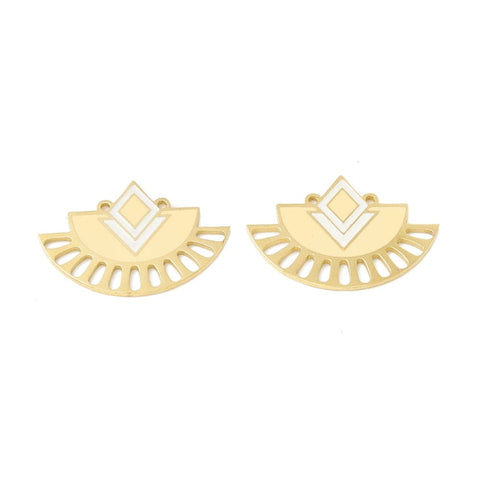 Ion Plated 304 Stainless Steel Chandelier Component Links, with Enamel, 24K Gold Plated, Fan, 24.5x17.5mm Ion Plated 304 Stainless Steel Chandelier Component Links, with Enamel, 24K Gold Plated, Fan, 24.5x17.5mm