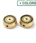 Ion Plated 304 Stainless Steel Enamel Beads, Real 18K Gold Plated, Flat Round with Evil Eye, 12x5.5mm Ion Plated 304 Stainless Steel Enamel Beads, Real 18K Gold Plated, Flat Round with Evil Eye, 12x5.5mm