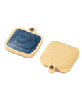 Ion Plated 304 Stainless Steel Enamel Charms, Square Charm, Marine Blue, Golden Ion Plated 304 Stainless Steel Enamel Charms, Square Charm, Marine Blue, Golden