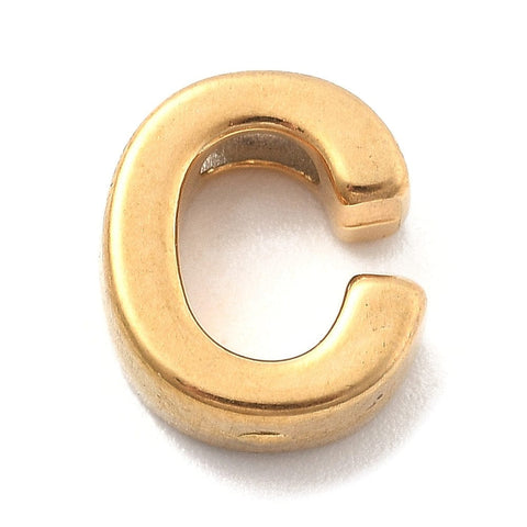 C Ion Plated 304 Stainless Steel Slider Charms, Letters, Real 18K Gold Plated Ion Plated 304 Stainless Steel Slider Charms, Letters, Real 18K Gold Plated