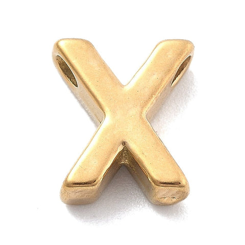 X Ion Plated 304 Stainless Steel Slider Charms, Letters, Real 18K Gold Plated Ion Plated 304 Stainless Steel Slider Charms, Letters, Real 18K Gold Plated