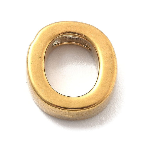 O Ion Plated 304 Stainless Steel Slider Charms, Letters, Real 18K Gold Plated Ion Plated 304 Stainless Steel Slider Charms, Letters, Real 18K Gold Plated