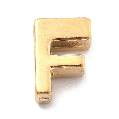 F Ion Plated 304 Stainless Steel Slider Charms, Letters, Real 18K Gold Plated Ion Plated 304 Stainless Steel Slider Charms, Letters, Real 18K Gold Plated