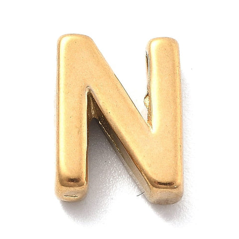 N Ion Plated 304 Stainless Steel Slider Charms, Letters, Real 18K Gold Plated Ion Plated 304 Stainless Steel Slider Charms, Letters, Real 18K Gold Plated