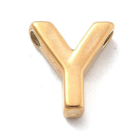 Y Ion Plated 304 Stainless Steel Slider Charms, Letters, Real 18K Gold Plated Ion Plated 304 Stainless Steel Slider Charms, Letters, Real 18K Gold Plated