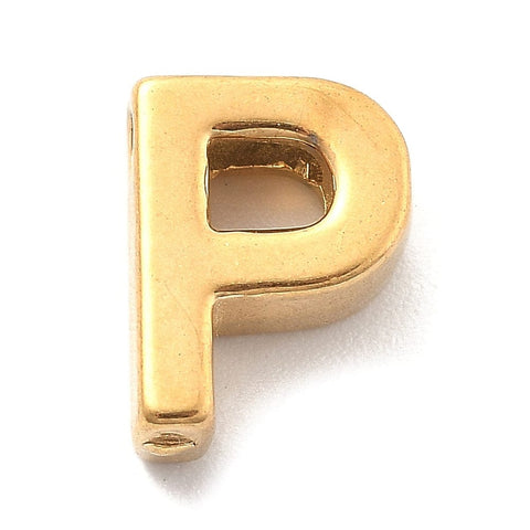 P Ion Plated 304 Stainless Steel Slider Charms, Letters, Real 18K Gold Plated Ion Plated 304 Stainless Steel Slider Charms, Letters, Real 18K Gold Plated