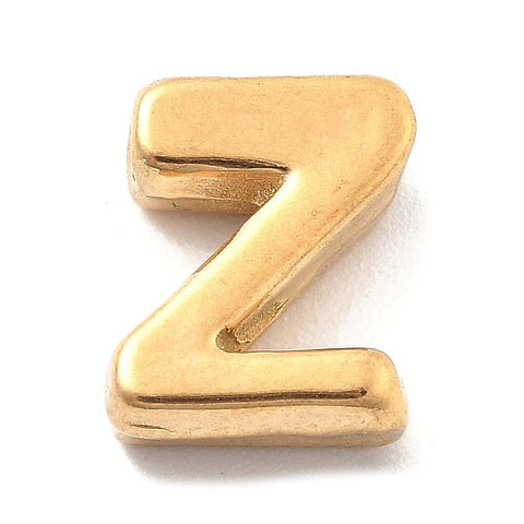 Z Ion Plated 304 Stainless Steel Slider Charms, Letters, Real 18K Gold Plated Ion Plated 304 Stainless Steel Slider Charms, Letters, Real 18K Gold Plated