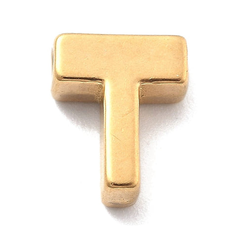 T Ion Plated 304 Stainless Steel Slider Charms, Letters, Real 18K Gold Plated Ion Plated 304 Stainless Steel Slider Charms, Letters, Real 18K Gold Plated