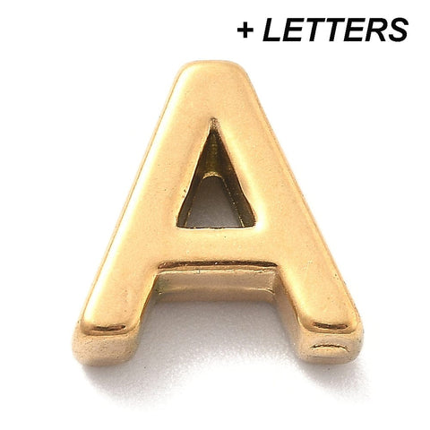 Ion Plated 304 Stainless Steel Slider Charms, Letters, Real 18K Gold Plated Ion Plated 304 Stainless Steel Slider Charms, Letters, Real 18K Gold Plated