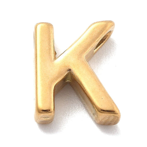 K Ion Plated 304 Stainless Steel Slider Charms, Letters, Real 18K Gold Plated Ion Plated 304 Stainless Steel Slider Charms, Letters, Real 18K Gold Plated