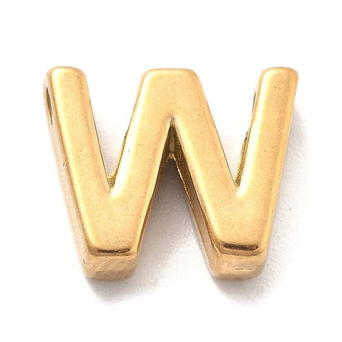 W Ion Plated 304 Stainless Steel Slider Charms, Letters, Real 18K Gold Plated Ion Plated 304 Stainless Steel Slider Charms, Letters, Real 18K Gold Plated