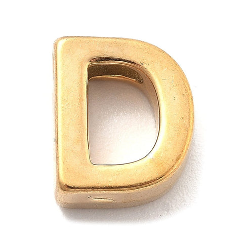D Ion Plated 304 Stainless Steel Slider Charms, Letters, Real 18K Gold Plated Ion Plated 304 Stainless Steel Slider Charms, Letters, Real 18K Gold Plated