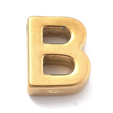 B Ion Plated 304 Stainless Steel Slider Charms, Letters, Real 18K Gold Plated Ion Plated 304 Stainless Steel Slider Charms, Letters, Real 18K Gold Plated