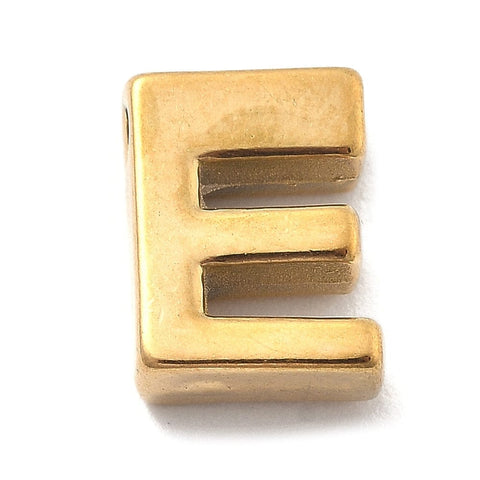E Ion Plated 304 Stainless Steel Slider Charms, Letters, Real 18K Gold Plated Ion Plated 304 Stainless Steel Slider Charms, Letters, Real 18K Gold Plated