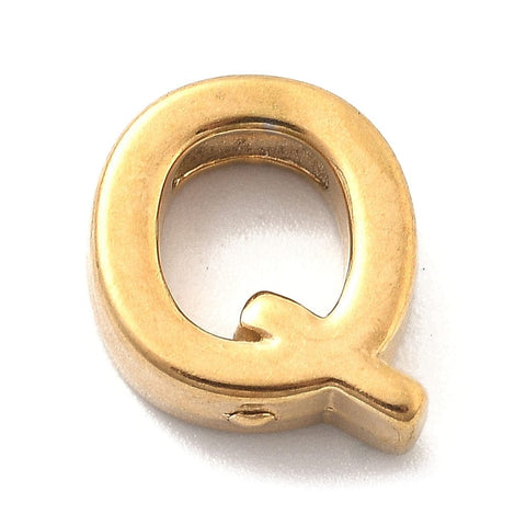Q Ion Plated 304 Stainless Steel Slider Charms, Letters, Real 18K Gold Plated Ion Plated 304 Stainless Steel Slider Charms, Letters, Real 18K Gold Plated
