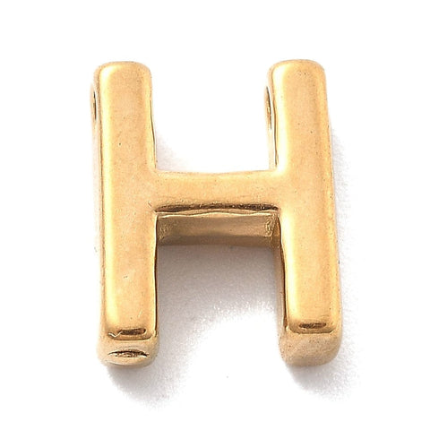 H Ion Plated 304 Stainless Steel Slider Charms, Letters, Real 18K Gold Plated Ion Plated 304 Stainless Steel Slider Charms, Letters, Real 18K Gold Plated