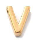 V Ion Plated 304 Stainless Steel Slider Charms, Letters, Real 18K Gold Plated Ion Plated 304 Stainless Steel Slider Charms, Letters, Real 18K Gold Plated