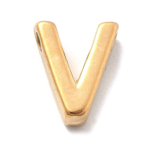 V Ion Plated 304 Stainless Steel Slider Charms, Letters, Real 18K Gold Plated Ion Plated 304 Stainless Steel Slider Charms, Letters, Real 18K Gold Plated
