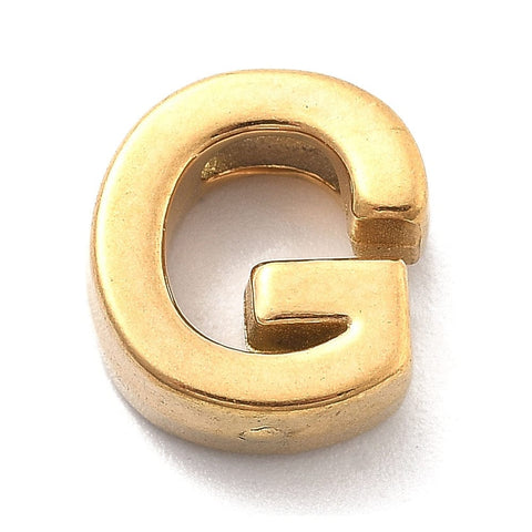 G Ion Plated 304 Stainless Steel Slider Charms, Letters, Real 18K Gold Plated Ion Plated 304 Stainless Steel Slider Charms, Letters, Real 18K Gold Plated