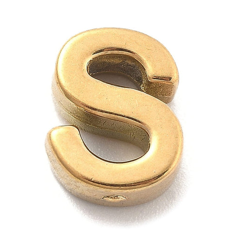 S Ion Plated 304 Stainless Steel Slider Charms, Letters, Real 18K Gold Plated Ion Plated 304 Stainless Steel Slider Charms, Letters, Real 18K Gold Plated