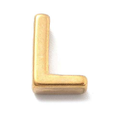L Ion Plated 304 Stainless Steel Slider Charms, Letters, Real 18K Gold Plated Ion Plated 304 Stainless Steel Slider Charms, Letters, Real 18K Gold Plated