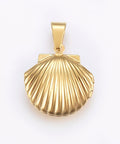 Ion Plated 316 Stainless Steel Locket Pendant Charm for photo, Scallop, Real 18k Gold Plated Ion Plated 316 Stainless Steel Locket Pendant Charm for photo, Scallop, Real 18k Gold Plated