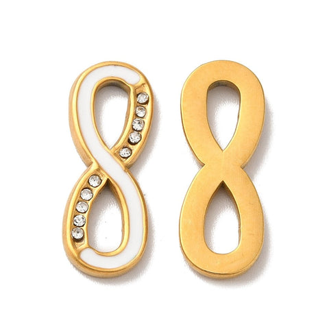 ION GOLD PLATED Ion Plating 304 Stainless Steel Enamel Connector, with Crystal Rhinestone, Infinity , 20x7.5x2mm Ion Plating 304 Stainless Steel Enamel Connector, with Crystal Rhinestone, Infinity , 20x7.5x2mm