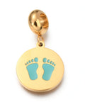 Ion Plating 304 Stainless Steel European Dangle Charm, Flat Round with Baby Feet, Golden,  25mm Ion Plating 304 Stainless Steel European Dangle Charm, Flat Round with Baby Feet, Golden,  25mm