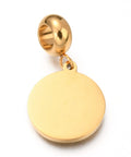 Ion Plating 304 Stainless Steel European Dangle Charm, Flat Round with Baby Feet, Golden,  25mm Ion Plating 304 Stainless Steel European Dangle Charm, Flat Round with Baby Feet, Golden,  25mm
