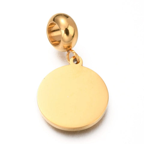 Ion Plating 304 Stainless Steel European Dangle Charm, Flat Round with Baby Feet, Golden,  25mm Ion Plating 304 Stainless Steel European Dangle Charm, Flat Round with Baby Feet, Golden,  25mm